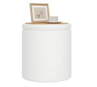 WOLTU Tabouret de Rangement Rond, Repose-Pieds Pliable avec Couvercle Amovible, Ø40,5 x H43 cm, en Tissu Polaire, pour Entrée, Chambre, Salon, en Blanc