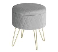 WOLTU Tabouret Pouf avec Espace de Rangement 31,5 x35cm | Repose-Pieds en Velours, Pieds en métal doré, Gris Clair