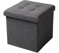 WOLTU Tabouret Pouf de Rangement en Lin,Coffre Repose-Pied Pliable 37,5x37,5x38cm,Gris Foncé