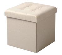 WOLTU Tabouret Pouf de Rangement en Lin,Coffre Repose-Pied Pliable 37,5x37,5x38cm,Crème Blanc