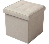 WOLTU Tabouret Pouf Coffre Boîte de rangement,Siège rembourré en lin, siège pliable,37.5x37.5x38cm, Beige