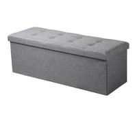 WOLTU Banc de Rangement Pliable, Pouf Tabouret Rembourré de Grande Capacité de 118L, Charger 300KG, en Lin, 110x37,5x38cm, Gris Clair