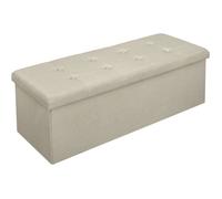 WOLTU Tabouret Pouf de Rangement en Lin,Coffre Repose-Pied Pliable 110x37.5x38cm, Beige