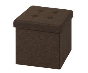 WOLTU Tabouret Pouf de Rangement en Lin,Coffre Repose-Pied Pliable 37,5x37,5x38cm,Brun