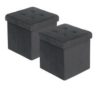 WOLTU Tabouret Pouf de Rangement en Velours Lot de 2 ,Coffre Repose-Pied Pliable 37,5x37,5x38cm, Gris