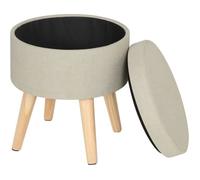 WOLTU Tabouret rond pouf coffre de rangement repose-pieds,siège en lin pieds en bois massif, 35,8 x 34,2 x 21,6 cm ,Crème Blanc