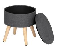 WOLTU® Tabouret Rond Pouf Coffre de Rangement Repose-Pieds,siège en Lin Pieds en Bois Massif,Gris Foncé