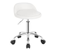 WOLTU Tabouret de Bureau, Tabouret Rond avec Dossier, Tabouret Coiffeuse à roulettes en Similicuir, Blanc W0ATT0062