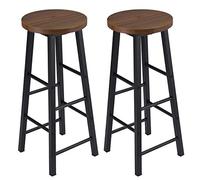 WOLTU Tabourets Bar Lot de 2, Chaise Bar Cuisine Haute, avec Repose-Pieds, Structure en Acier Stable, pour Bistrot et Salle à Manger, Design Industriel, Hêtre Foncé