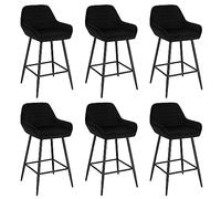 WOLTU Tabourets de Bar, Lot de 6, avec Dossier, Assise 64 cm, en Velours | Chaise de Bar, et Repose-Pieds, Cadre en métal, Noir, pour Îlot Central Cuisine, Bar, Cuisine, Bistro