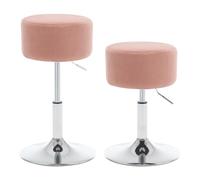 WOLTU Tabourets de Maquillage Rond Lot de 2, Chaise Coiffeuse Chambre Réglables en Hauteur, Tabourets Rembourrés en Velours Côtelé, Rose, BH409rs-2