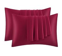 WOLTU Taie Oreiller Satin, Lot de 2, Taie d'oreiller 50 x 70 cm, Housse Oreiller, Soin des Cheveux et de La Peau, Fermeture Éclair Cachée, Bordeaux