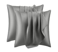 WOLTU Taie Oreiller Satin, Lot de 2, Taie d'oreiller 65 x 65 cm, Housse Oreiller, Soin des Cheveux et de La Peau, Fermeture Éclair Cachée, Gris foncé