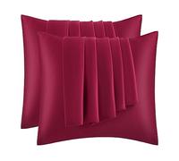 WOLTU Taie Oreiller Satin, Lot de 2, Taie d'oreiller 80 x 80 cm, Housse Oreiller, Soin des Cheveux et de La Peau, Fermeture Éclair Cachée, Bordeaux