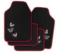 WOLTU Tapis de Sol Set,Voiture Tapis UNI,Broderie Papillon,Protecteur, 4 pièces, Universel Rouge et Noir