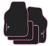 WOLTU Tapis de Sol Voiture, Broderie Sports, Protecteurs, 4 pièces, Avant et Arrière Tapis Universel Antidèrapant Noir Rose
