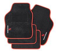 WOLTU Tapis de Sol Voiture, Broderie Sports, Protecteurs, 4 pièces, Avant et Arrière Tapis Universel Antidèrapant Noir Rouge