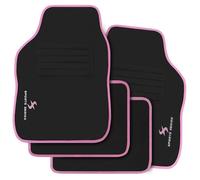 WOLTU Tapis de Voiture, Broderie Sports, Tapis Universel 4 pièces, Avant et Arrière, Antidérapant, Noir+Rose W0UETT0380