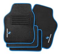 WOLTU Tapis de Voiture Universel, Broderie Sports Protecteurs, 4 pièces, Avant et Arrière, Antidérapant, Noir Bleu