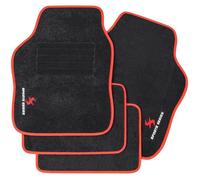 WOLTU Tapis de Voiture Universel, Broderie Sports Protecteurs, 4 pièces, Avant et Arrière, Antidérapant, Noir Rouge