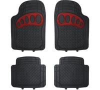WOLTU Tapis de voiture universel lot de 4,tapis de sol pour voiture en Caoutchouc, Réglez par cuttable,Noir Rouge