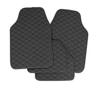 WOLTU Tapis Voiture Universel, Tapis de Voiture Antidérapant, 4 Pièces, en Cuir Artificiel,Noir + Couture Noire