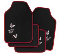 WOLTU Tapis Voiture Universel, Tapis de Voiture en Tissu, 4 pièces, Papillon, Rouge et Noir W0UETT0379