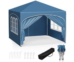 WOLTU Tonnelle 3x3m Pop up avec 4 parois Bleu | UPF 50+ UV, imperméable, hauteur ajustable, vent stable, 4 parois, Jardin