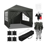 WOLTU Tonnelle de Jardin avec 4 Sacs de Sable Tente Pliante Auvent Pliable Imperméable Protection du Soleil UV 50+ avec Un Chiffon Sac de Transport Inclus Hauteur Réglable 3x3m Gris
