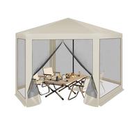 WOLTU Tonnelle de Jardin Extérieur, avec Moustiquaire, Pergola Jardin Extérieur, Tente de Réception, avec Parois Latérales en Maille, Barnum 3,8 x 3,3 m, Hexagone (Beige)
