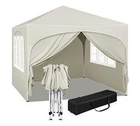 WOLTU Tonnelle de Jardin Imperméable et Protection de UV, Tente Pliante 3x3m avec 4 Parois Latérales, Hauteur Réglable, avec Sac de Transport,Beige