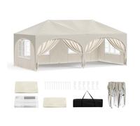 WOLTU Tonnelle de Jardin Imperméable et Protection de UV, Tente Pliante 3x6m avec 6 Parois Latérales, Hauteur Réglable, avec Sac de Transport, Beige