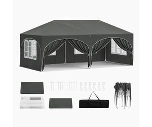 WOLTU Tonnelle de Jardin Imperméable et Protection de UV, Tente Pliante 3x6m avec 6 Parois Latérales, Hauteur Réglable, avec Sac de Transport,Gris