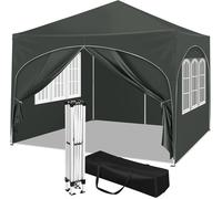 WOLTU Tonnelle de Jardin Imperméable et Protection de UV, Tente Pliante 3x3m avec 4 Parois Latérales, Hauteur Réglable, avec Sac de Transport, Gris