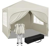 WOLTU Tonnelle de Jardin, Pergola Pliante 3x3m avec 4 Parois Latérales, Hauteur Réglable, Imperméable, Protection de UV, Beige