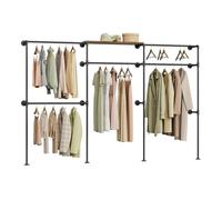 WOLTU Tringle à Vêtements Murale, Dressing Penderie, Design Ouvert, Style Industriel, Noir + Marron Rustique