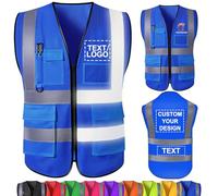 WolunLi Gilet de sécurité personnalisé en vrac avec nom, logo, texte, gilets réfléchissants haute visibilité avec poches, gilet de travail pour homme, employé de la construction Blue Large