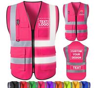 WolunLi Gilet de sécurité personnalisé en vrac avec nom, logo, texte, gilets réfléchissants haute visibilité avec poches, gilet de travail pour homme, employé de la construction Pink X-Large