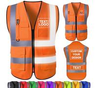 WolunLi Gilet de sécurité personnalisé en vrac avec nom, logo, texte, gilets réfléchissants haute visibilité avec poches, gilet de travail pour homme, employé de la construction Orange Medium