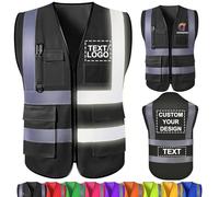 WolunLi Gilet de sécurité personnalisé en vrac avec nom, logo, texte, gilets réfléchissants haute visibilité avec poches, gilet de travail pour homme, employé de la construction Black 2X-Large