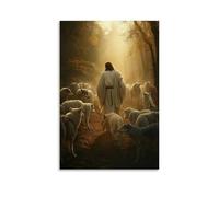 Wolves Begin to Fight Among Themselves As Jesus Walks Calmly By, Shielding The Lamb in Divine Silence. Décoration murale contemporaine - Poster décoratif à suspendre 50 x 75 cm