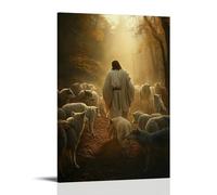 Wolves Begin to Fight Among Themselves As Jesus Walks Calmly By, Shielding The Lamb in Divine Silence. Décoration murale contemporaine - Poster décoratif à suspendre 50 x 75 cm