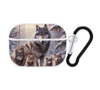 Wolves Family Coque pour AirPod Pro, anti-rayures en polycarbonate rigide avec porte-clés, accessoires pour AirPod Pro 2e/1ère coque pour homme et femme, style blanc
