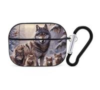 Wolves Family Coque pour AirPod Pro, anti-rayures en polycarbonate rigide avec porte-clés, accessoires pour AirPod Pro 2e/1ère coque pour homme et femme, style noir