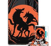 Wolves Howling at The Moon Silhouette Puzzle en Bois, 1000 pièces