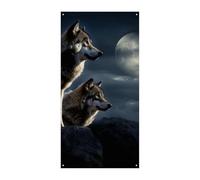 Wolves In The Moonlight Bannière de porte de bienvenue printemps été couverture de porte à suspendre drapeau pour porte d'entrée, décorations de fête saisonnières pour intérieur et extérieur jardin