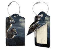 Wolves in The Moonlight Lot de 4 étiquettes de voyage en cuir synthétique avec dos intégral pour bagages, étiquettes personnalisées pour sacs, valises avec boucle en métal