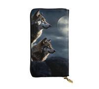 Wolves In The Moonlight - Portefeuille en cuir pour homme et femme - Portefeuille de grande capacité avec fermeture éclair pour téléphone portable, noir, taille unique, Noir , Taille unique