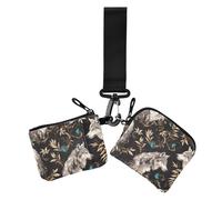 Wolves Lot de 2 porte-cartes avec porte-clés pour femme Motif feuilles dorées