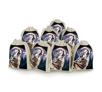 Wolves Lot de 8 sacs cadeaux en toile de jute avec cordon de serrage pour fêtes et événements